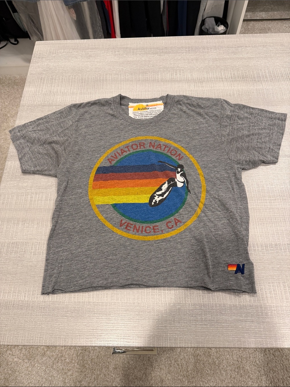 Aviator Nation Gray T with Retro Venice CA Surf Graphic. Size M. Great condition
